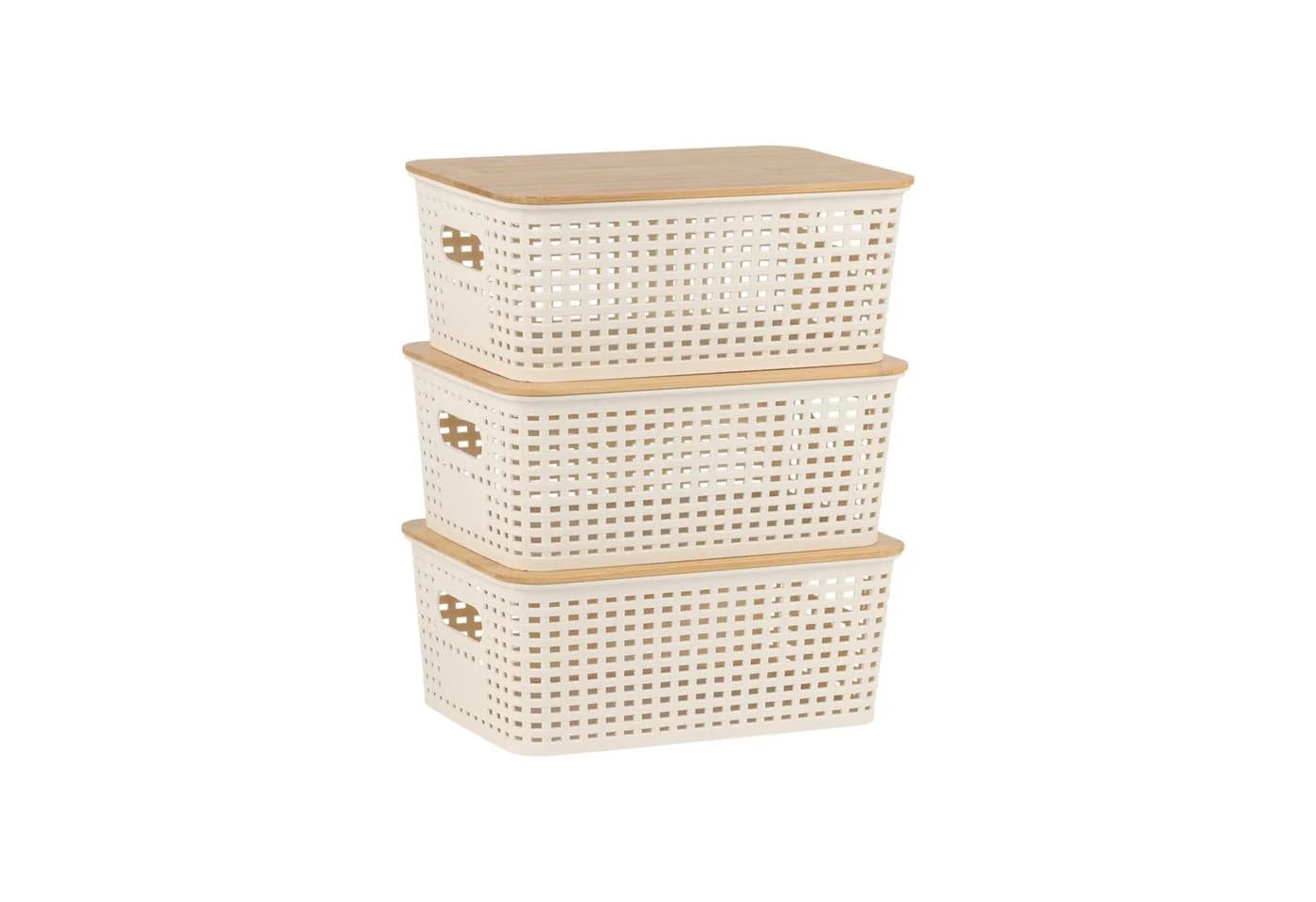 relaxdays Aufbewahrungsbox Set mit Bambusdeckel, 3-teilig, Weiß - Bild 2