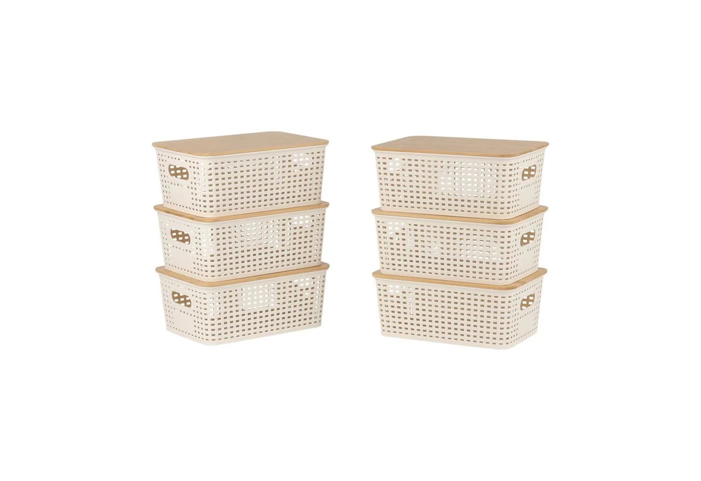 relaxdays Aufbewahrungsbox Set mit Bambusdeckel Weiß Braun 6er-Pack - Bild 2