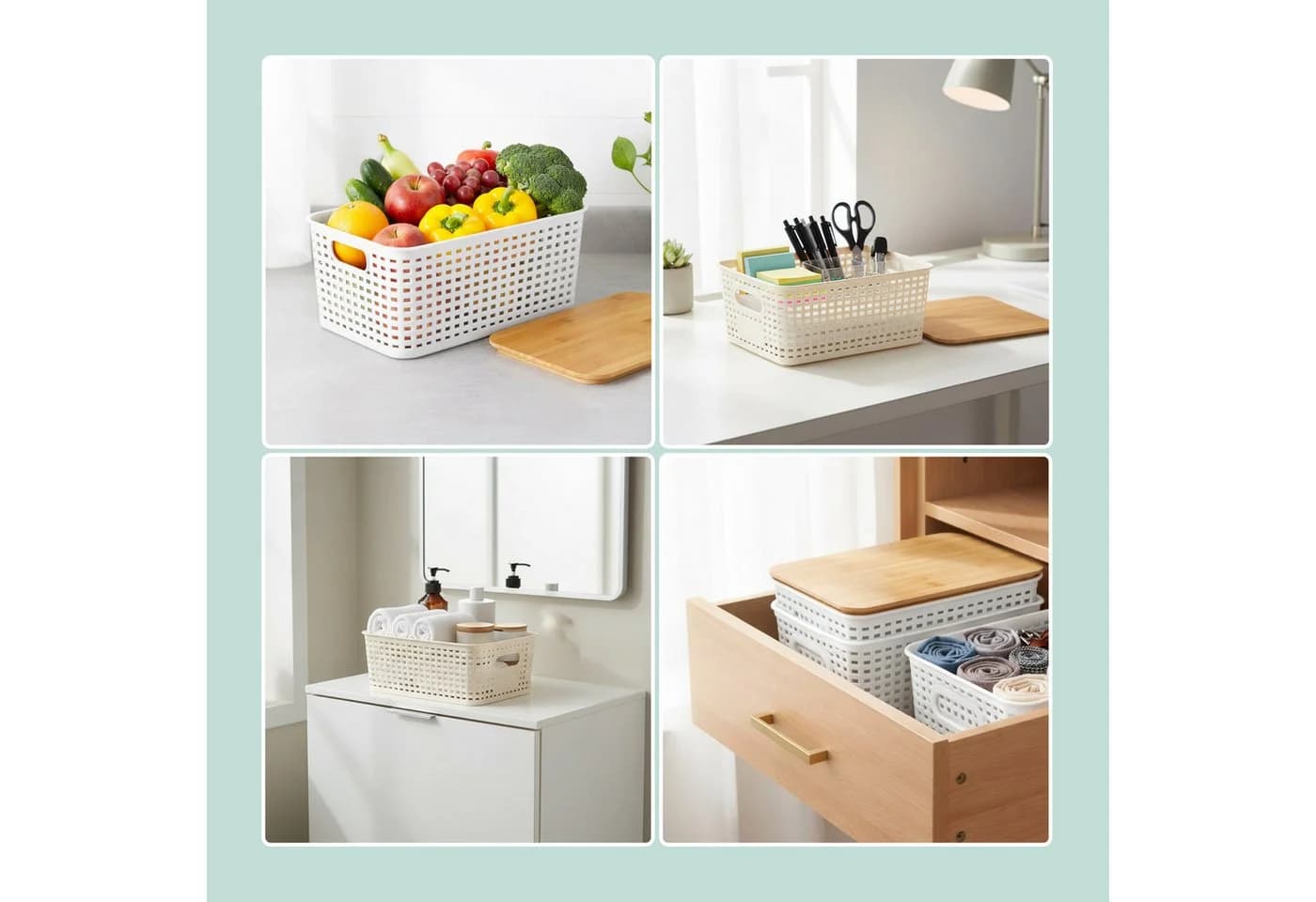 relaxdays Aufbewahrungsbox Set mit Bambusdeckel Weiß Braun 6er-Pack - Bild 3