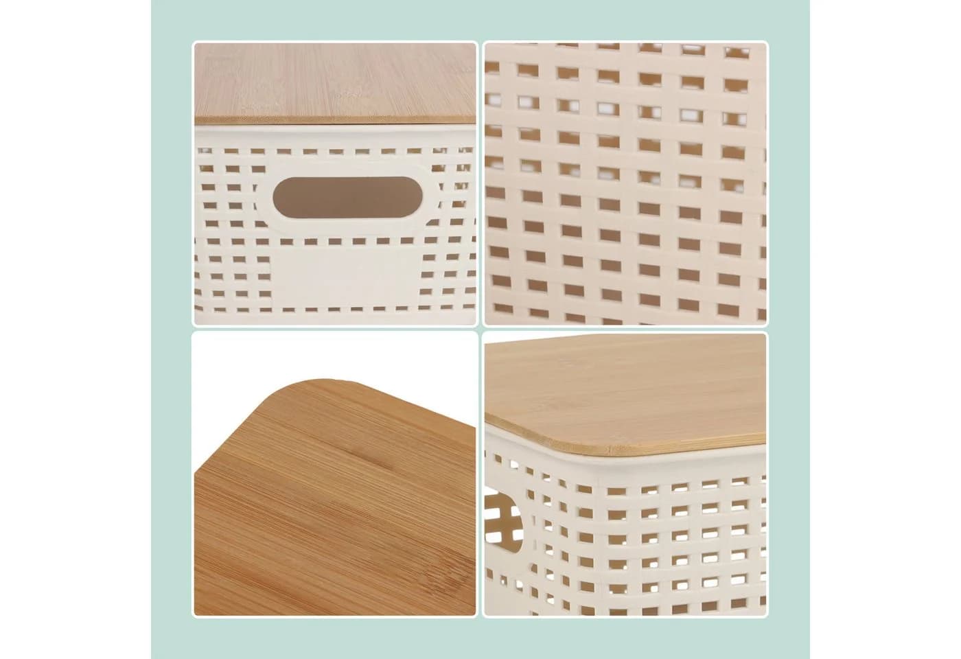 relaxdays Aufbewahrungsbox Set mit Bambusdeckel Weiß Braun 6er-Pack - Bild 5