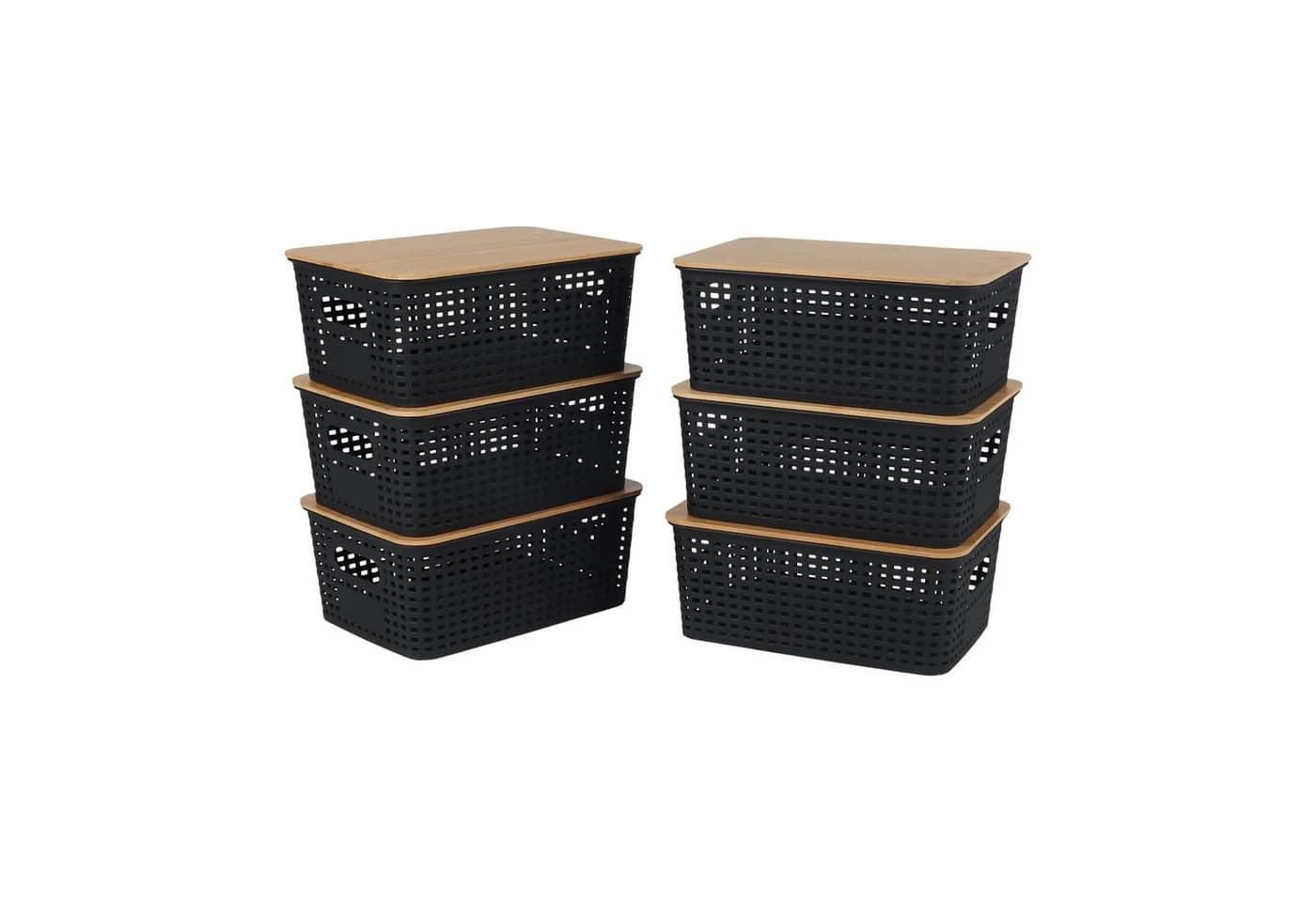 relaxdays Aufbewahrungsbox mit Bambusdeckel 6er-Pack Schwarz - Bild 2