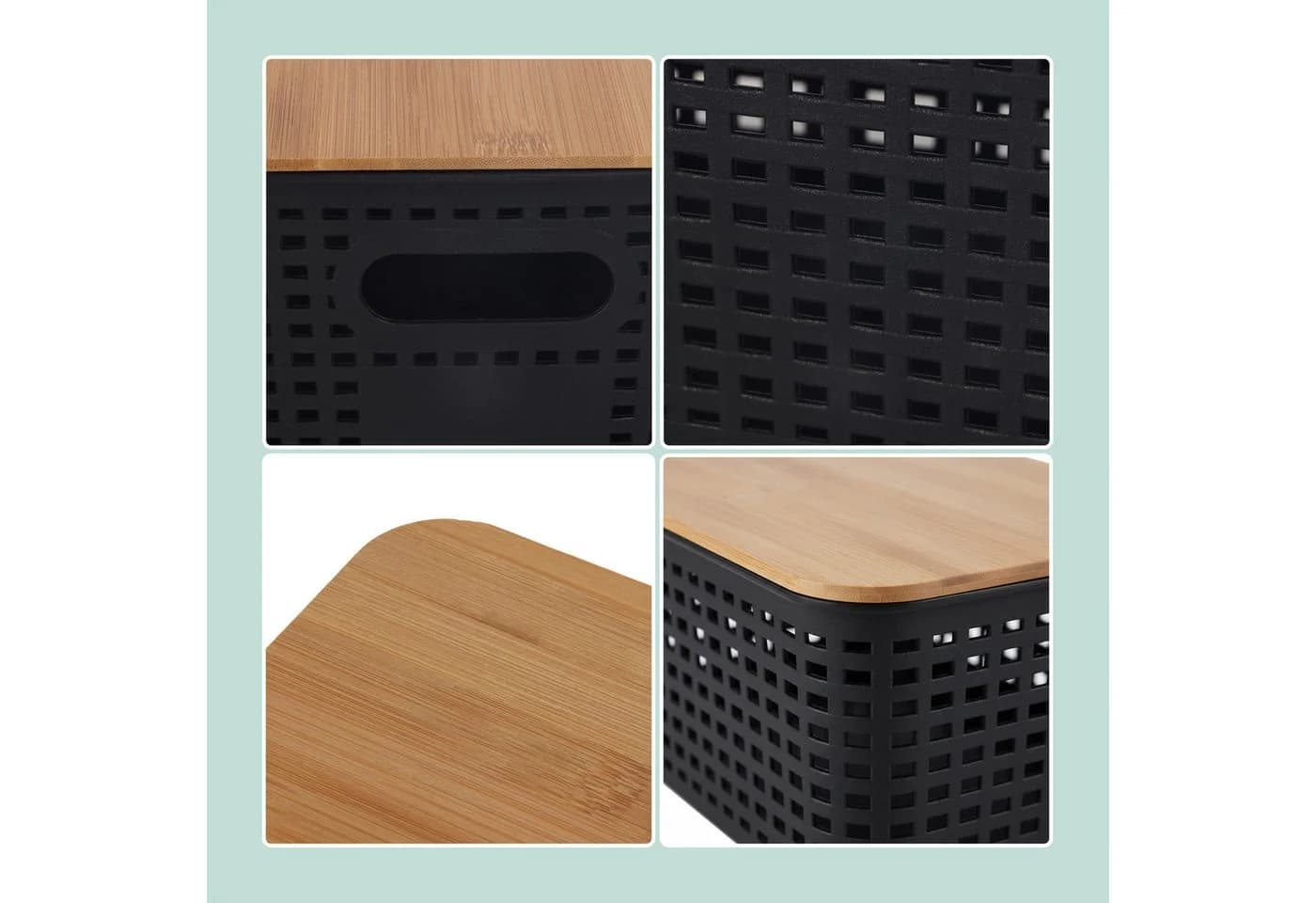 relaxdays Aufbewahrungsbox mit Bambusdeckel 6er-Pack Schwarz - Bild 5