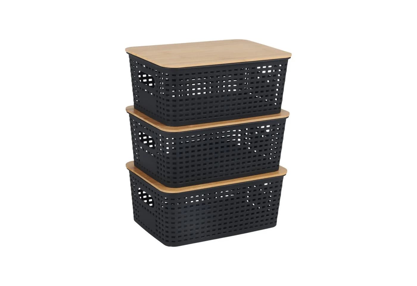 relaxdays Aufbewahrungsbox Set mit Bambusdeckel Schwarz 3er-Pack - Bild 2