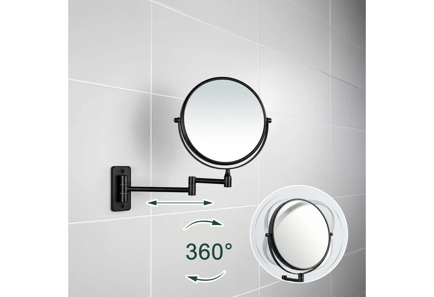 relaxdays Kosmetikspiegel Wand Schwarz 10-fach Vergrößerung - Bild 5