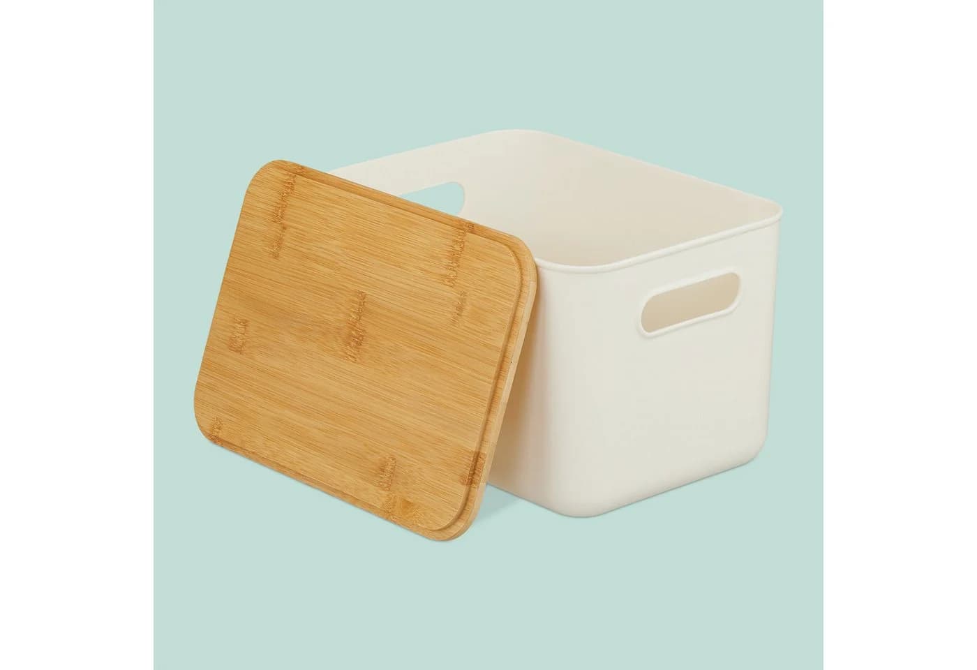 relaxdays Aufbewahrungsbox mit Bambusdeckel im Set, weiß, 2er-Pack - Bild 5