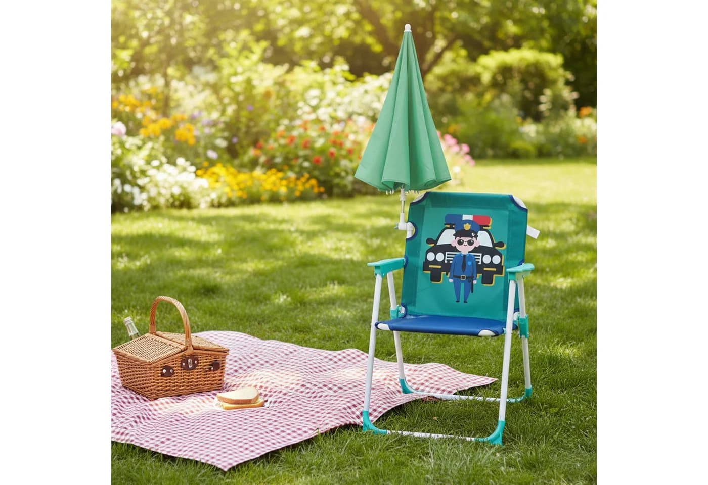 relaxdays Kinderklappstuhl mit Sonnenschirm Blau/Türkis/Weiß - Bild 3