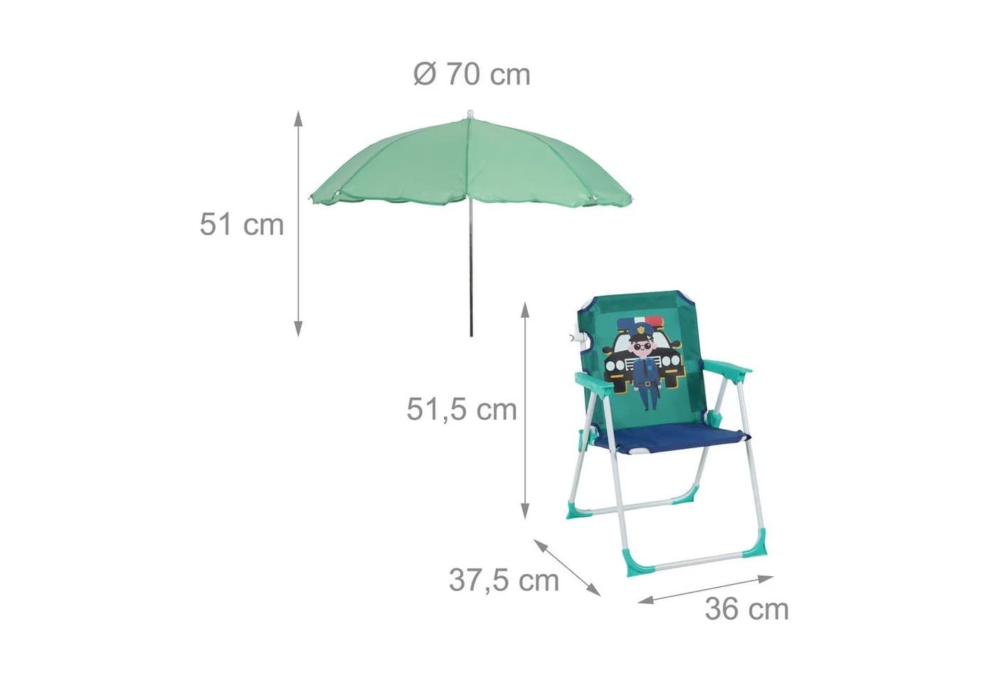 relaxdays Kinderklappstuhl mit Sonnenschirm Blau/Türkis/Weiß - Bild 4