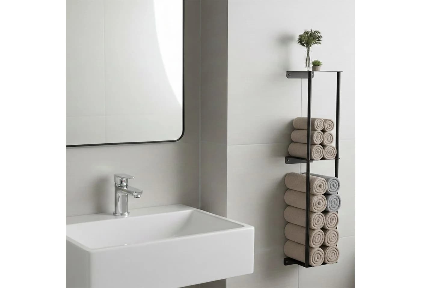 relaxdays Handtuchregal Wandhalterung Schwarz Metall