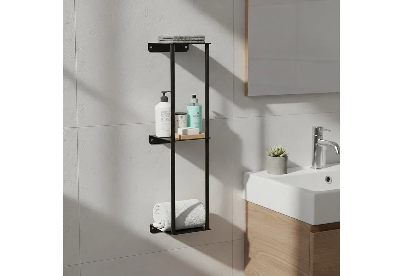 relaxdays Handtuchregal Wandhalterung Schwarz Metall - Bild 5