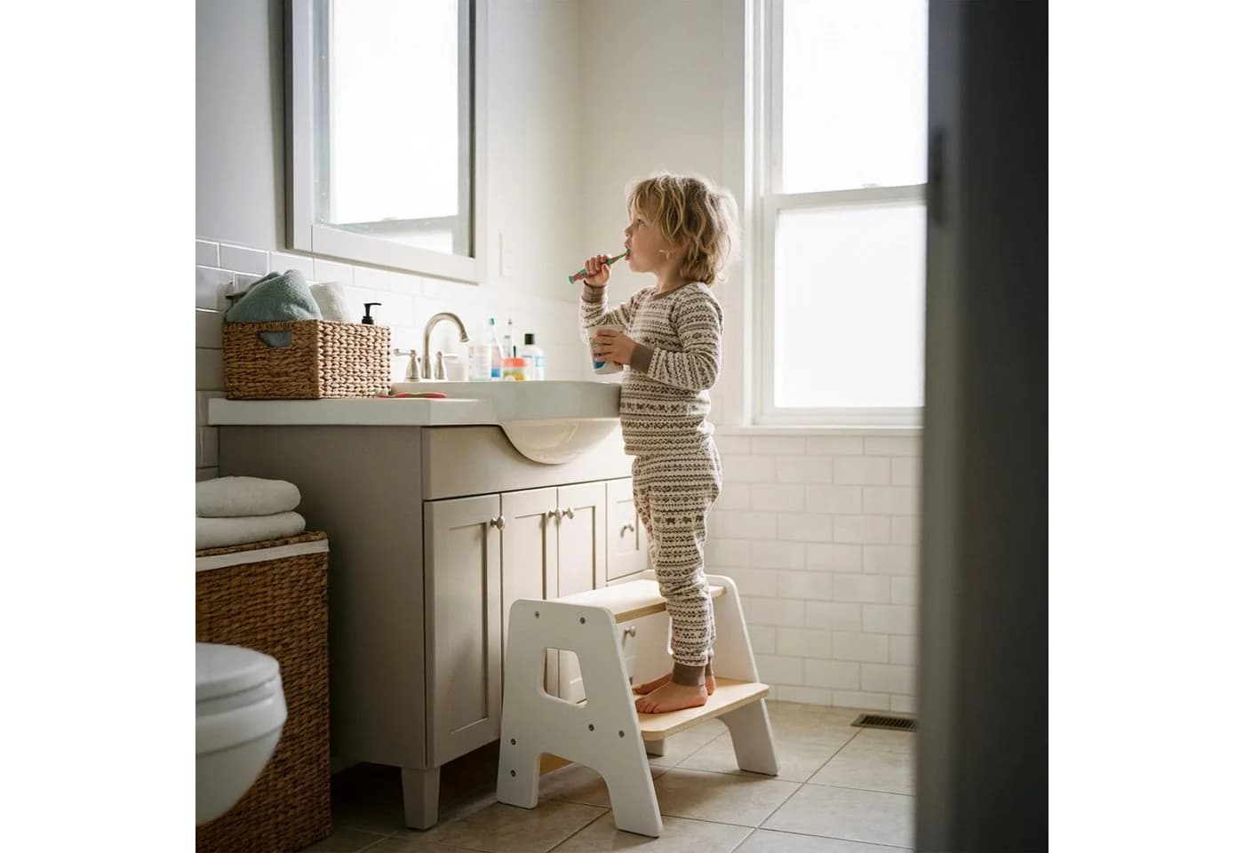 relaxdays Tritthocker für Kinder Weiß 2-stufig