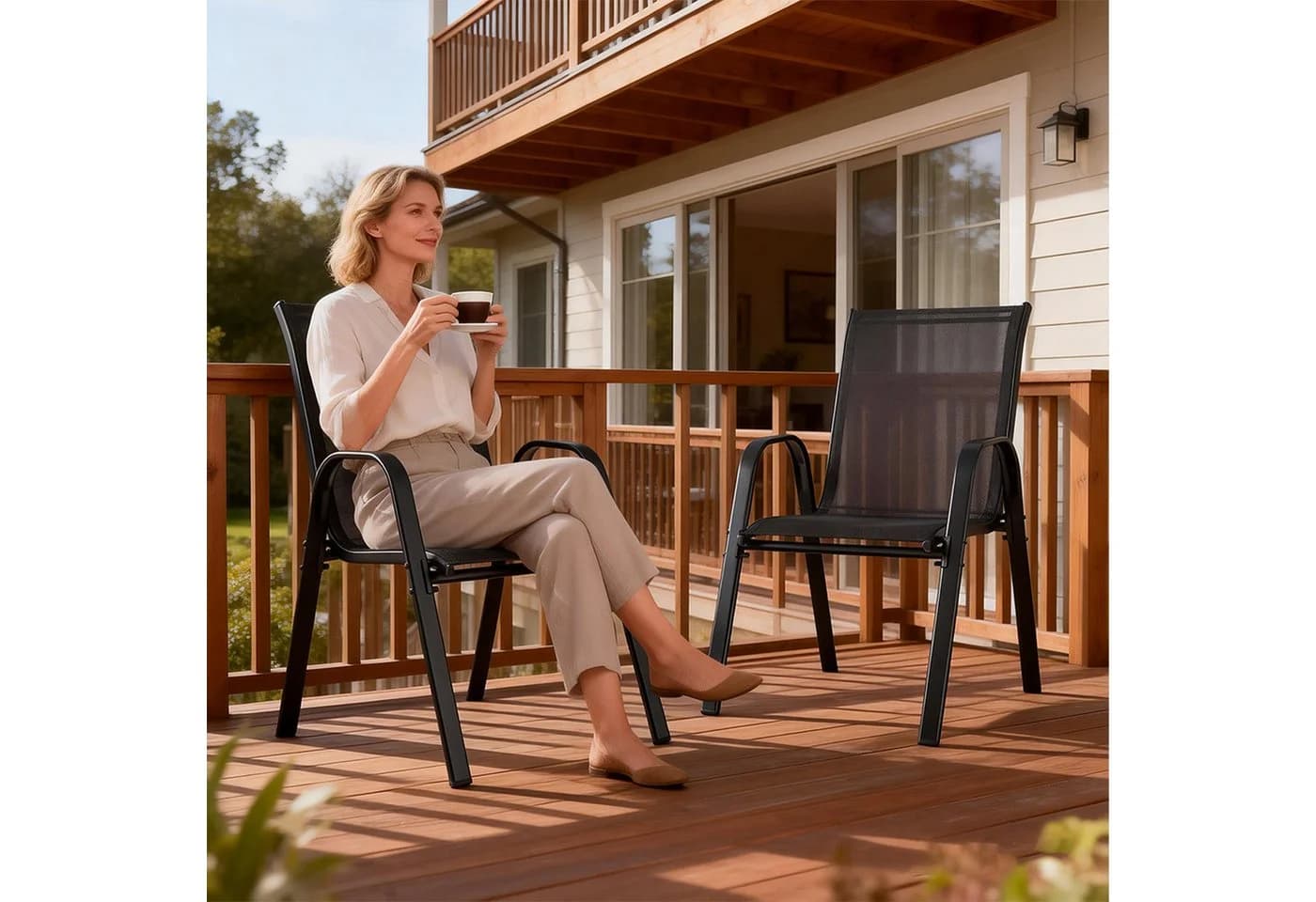 relaxdays Stapelstuhl Gartenstühle Hochlehner Set 6er Pack Anthrazit