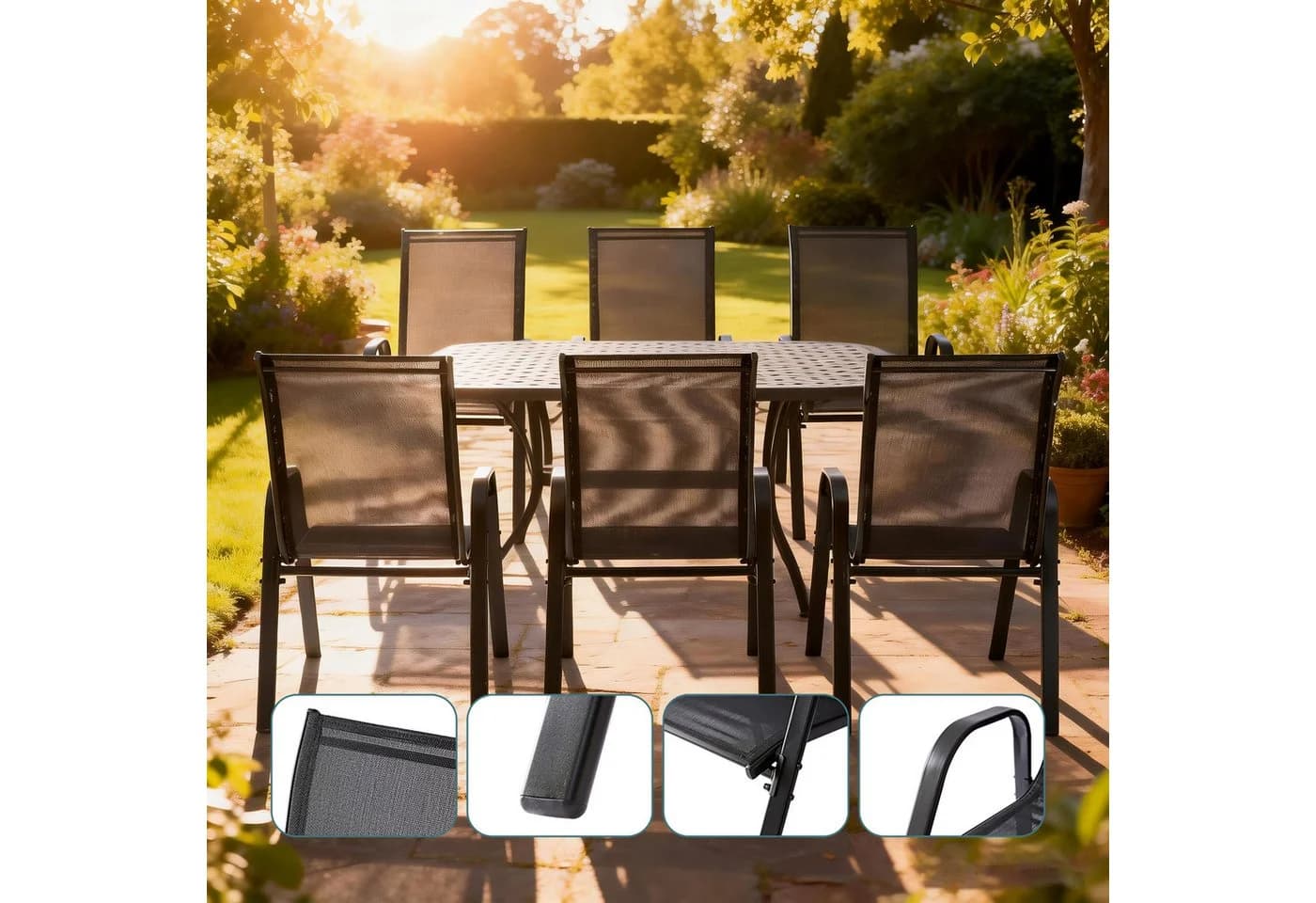 relaxdays Stapelstuhl Gartenstühle Hochlehner Set 6er Pack Anthrazit - Bild 3