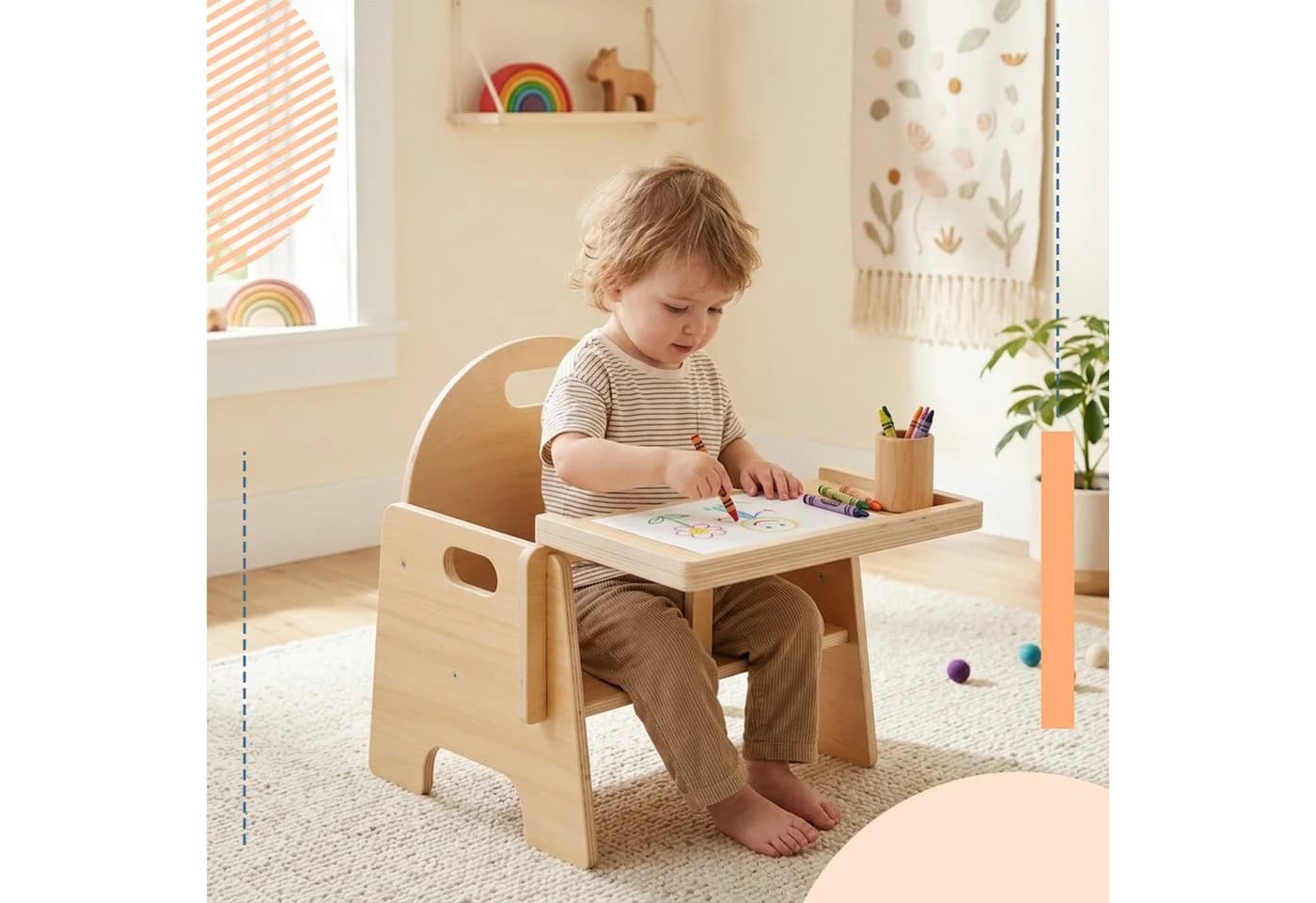 relaxdays Kinderstuhl ab 1 Jahr mit Tischaufsatz Natur