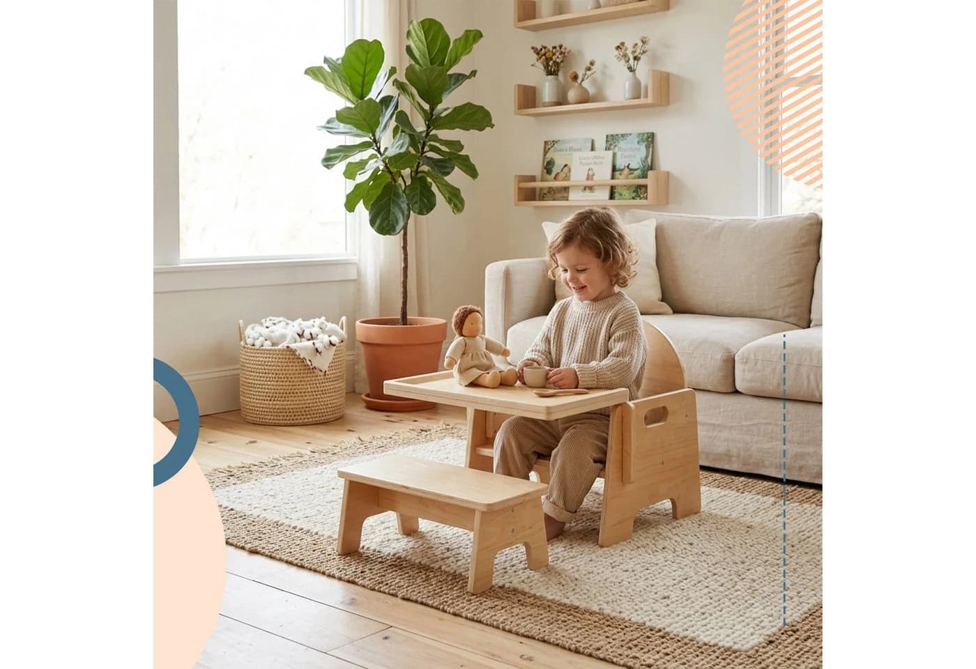 relaxdays Kinderstuhl ab 1 Jahr mit Tischaufsatz Natur - Bild 3