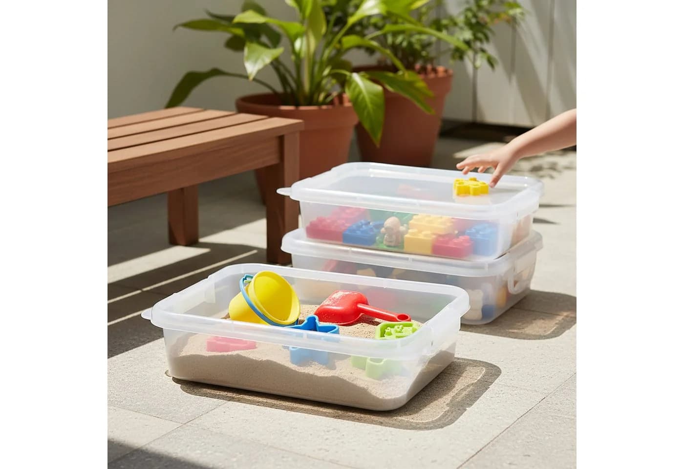 relaxdays Sandkasten mit Deckel 2er Set transparent