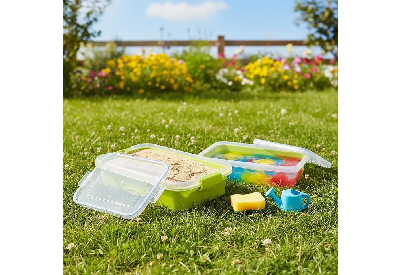 relaxdays Sandkasten mit Deckel 2er Set Hellgrün