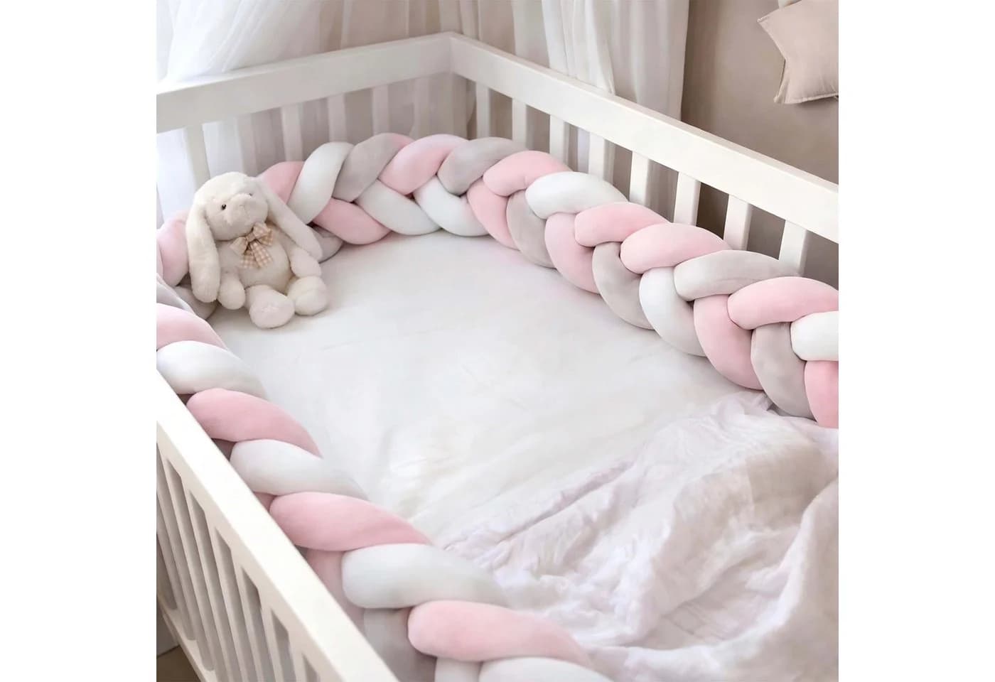 relaxdays Kuschelnest Geflochtene Bettschlange Grau-Rosa