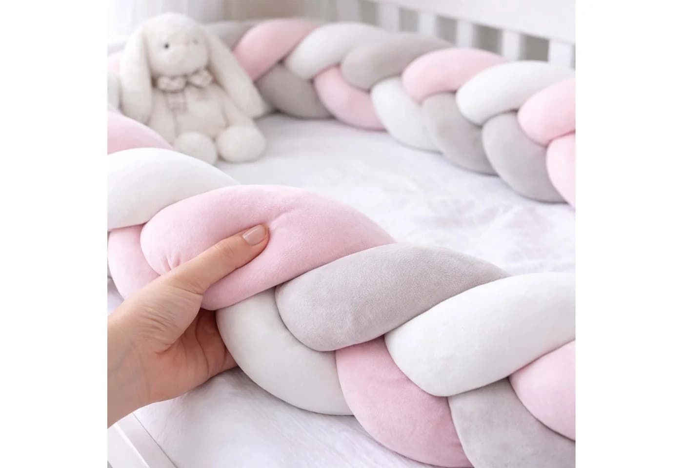 relaxdays Kuschelnest Geflochtene Bettschlange Grau-Rosa - Bild 3