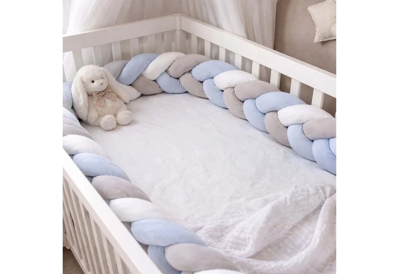 relaxdays Geflochtene Bettschlange Grau-Blau