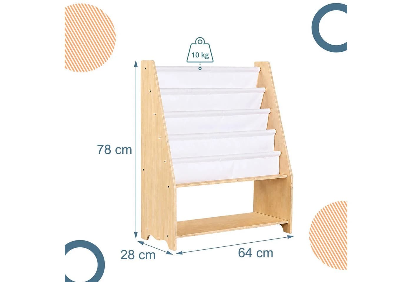 relaxdays Kinderregal mit 4 Stofftaschen Weiß/Natur - Bild 4