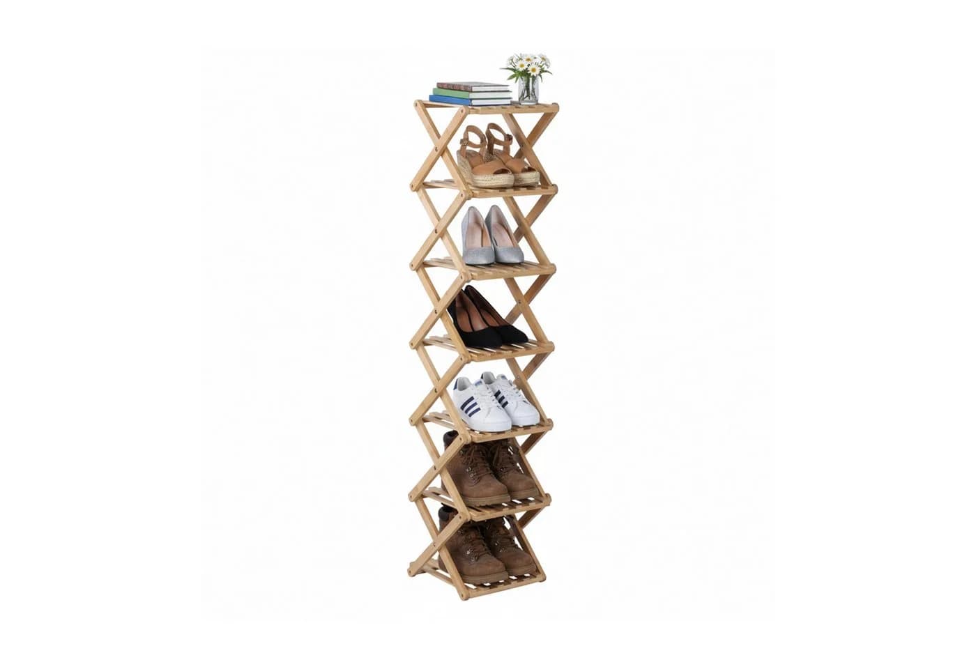relaxdays Schuhregal 7 Ebenen Bambus faltbar Natur - Bild 2