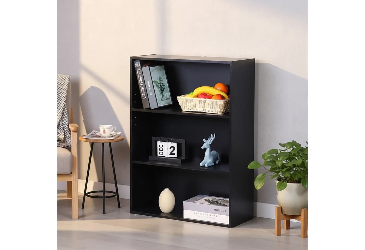 relaxdays Bücherregal Schwarz Verstellbare Böden