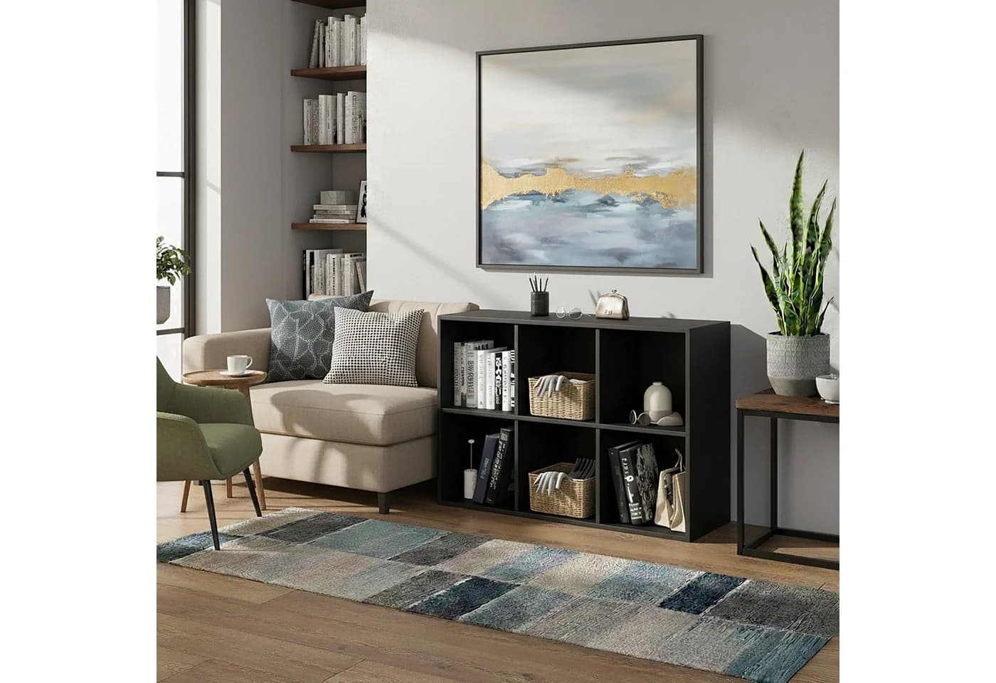 relaxdays Bücherregal Würfelform 6 Fächer Schwarz