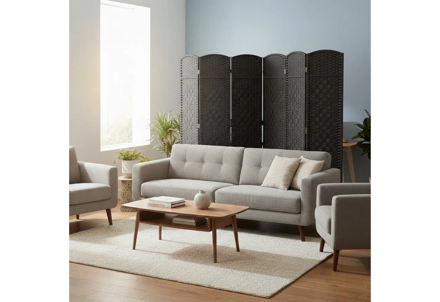 relaxdays Paravent Raumteiler 6-teilig Schwarz Faltbar