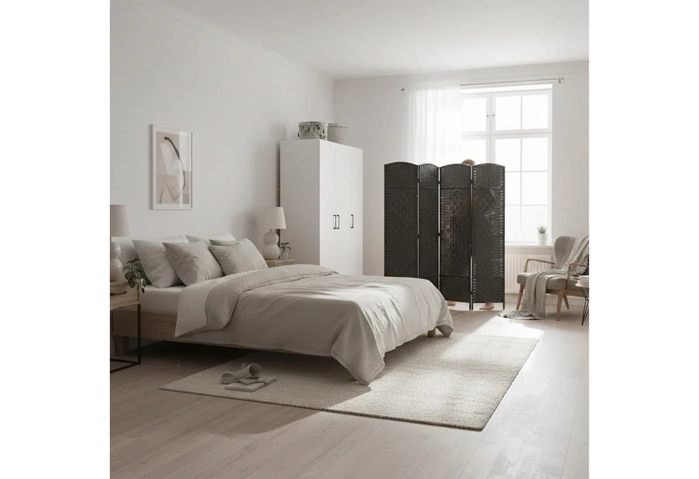 relaxdays Paravent Raumteiler 4-teilig Schwarz Faltbar - Bild 3