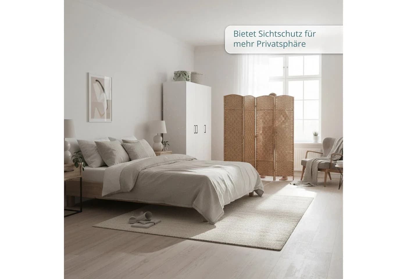 RELAXDAYS Paravent Raumteiler 4-teilig Natur Papierseil - Bild 3