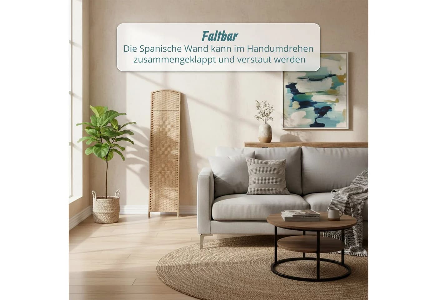 RELAXDAYS Paravent Raumteiler 4-teilig Natur Papierseil - Bild 5