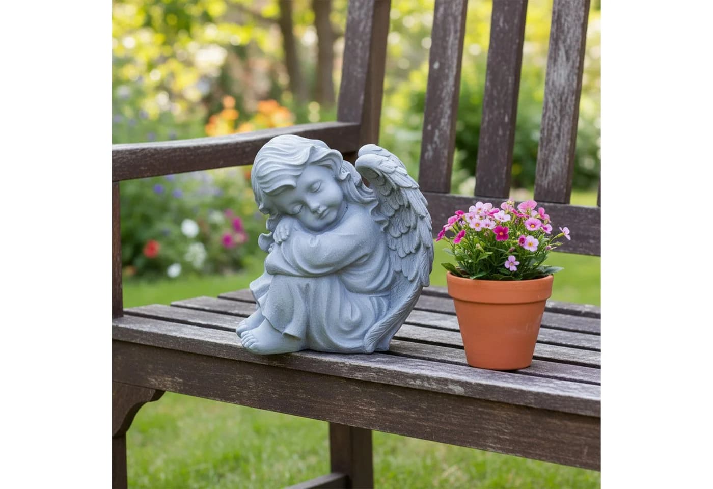 relaxdays Schlafender Grabengel Grau Polyresin Figur - Bild 3