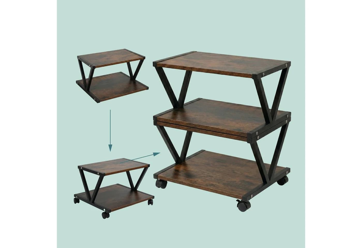 relaxdays Druckertisch mit Rollen Industrial-Schwarz - Bild 5