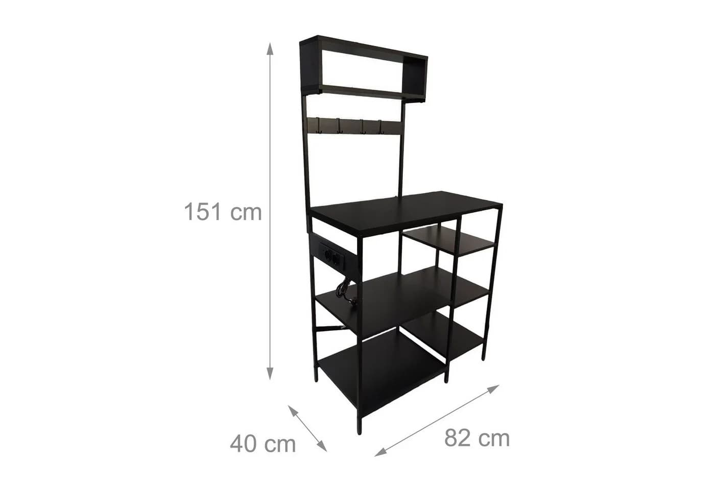 relaxdays Küchenregal Schwarz mit Steckdose & USB, 4 Ablagen - Bild 4