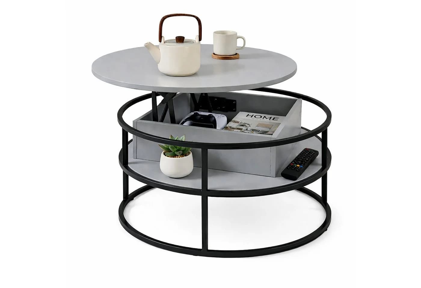 relaxdays Couchtisch mit Hebeplatte & Stauraum grau - Bild 2