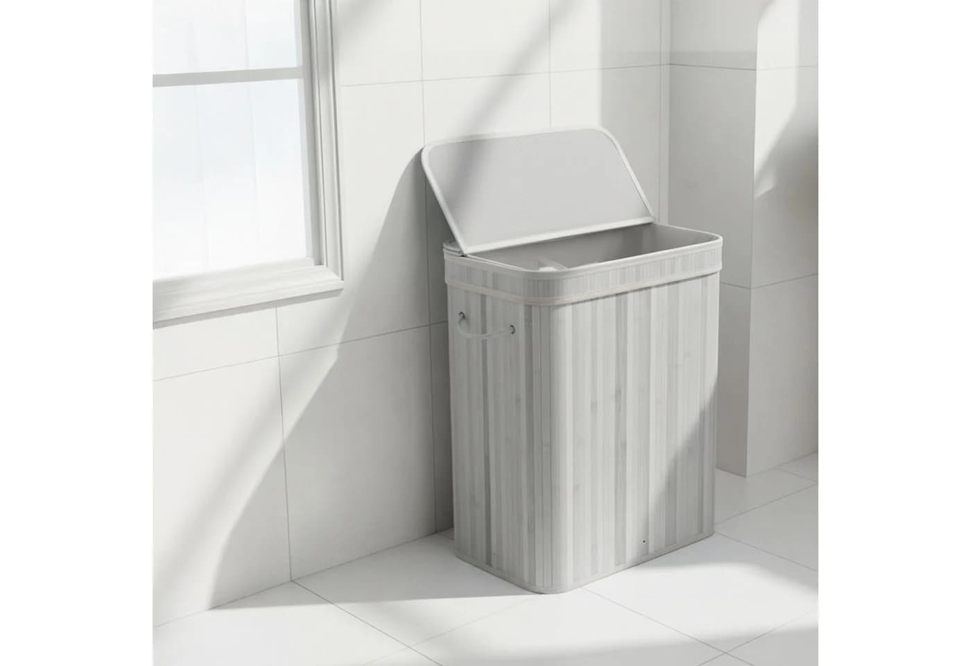 relaxdays Wäschekorb Bambus mit Deckel Grau 100L