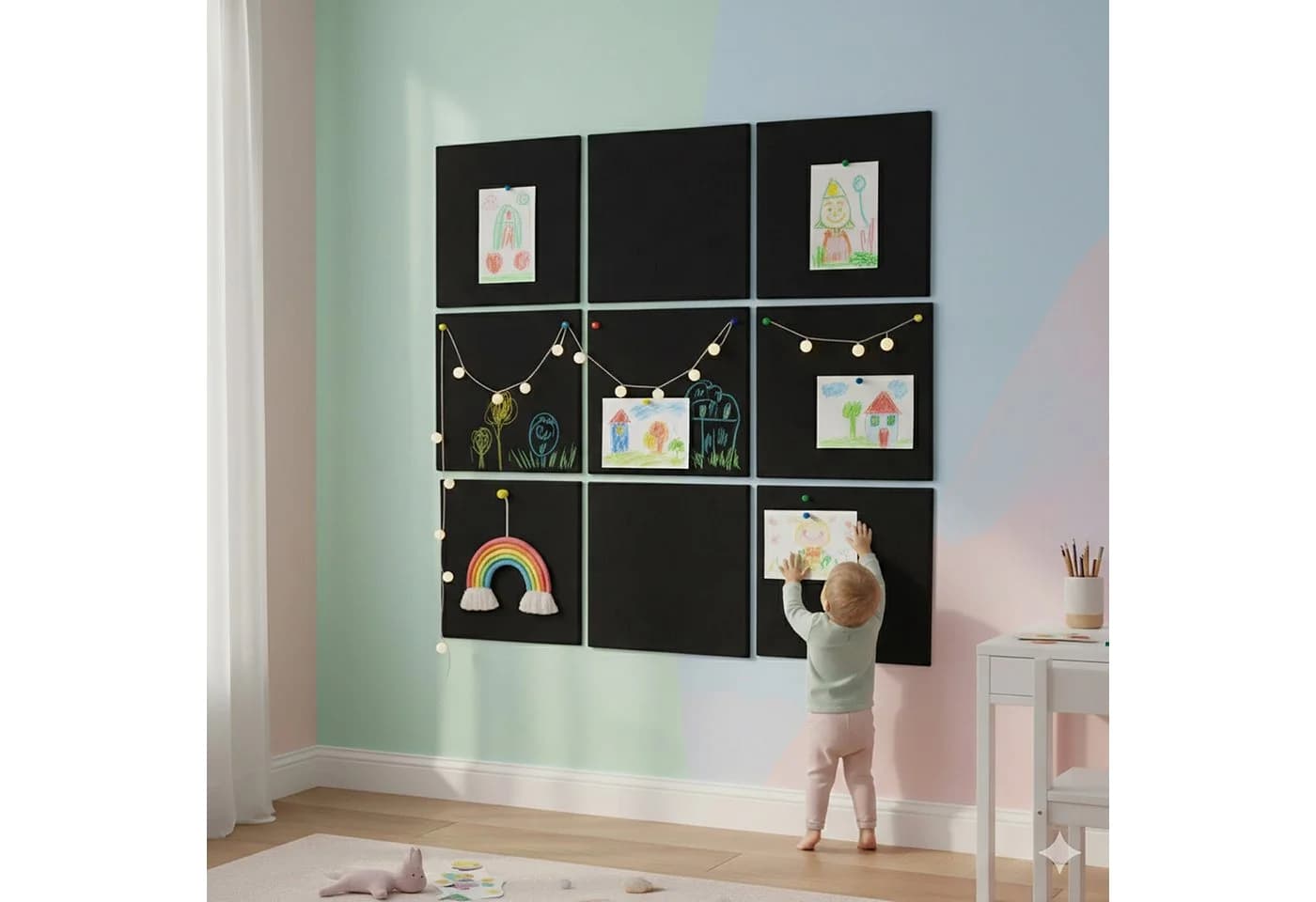 relaxdays 12x selbstklebende Filzpinnwand Quadrat Schwarz