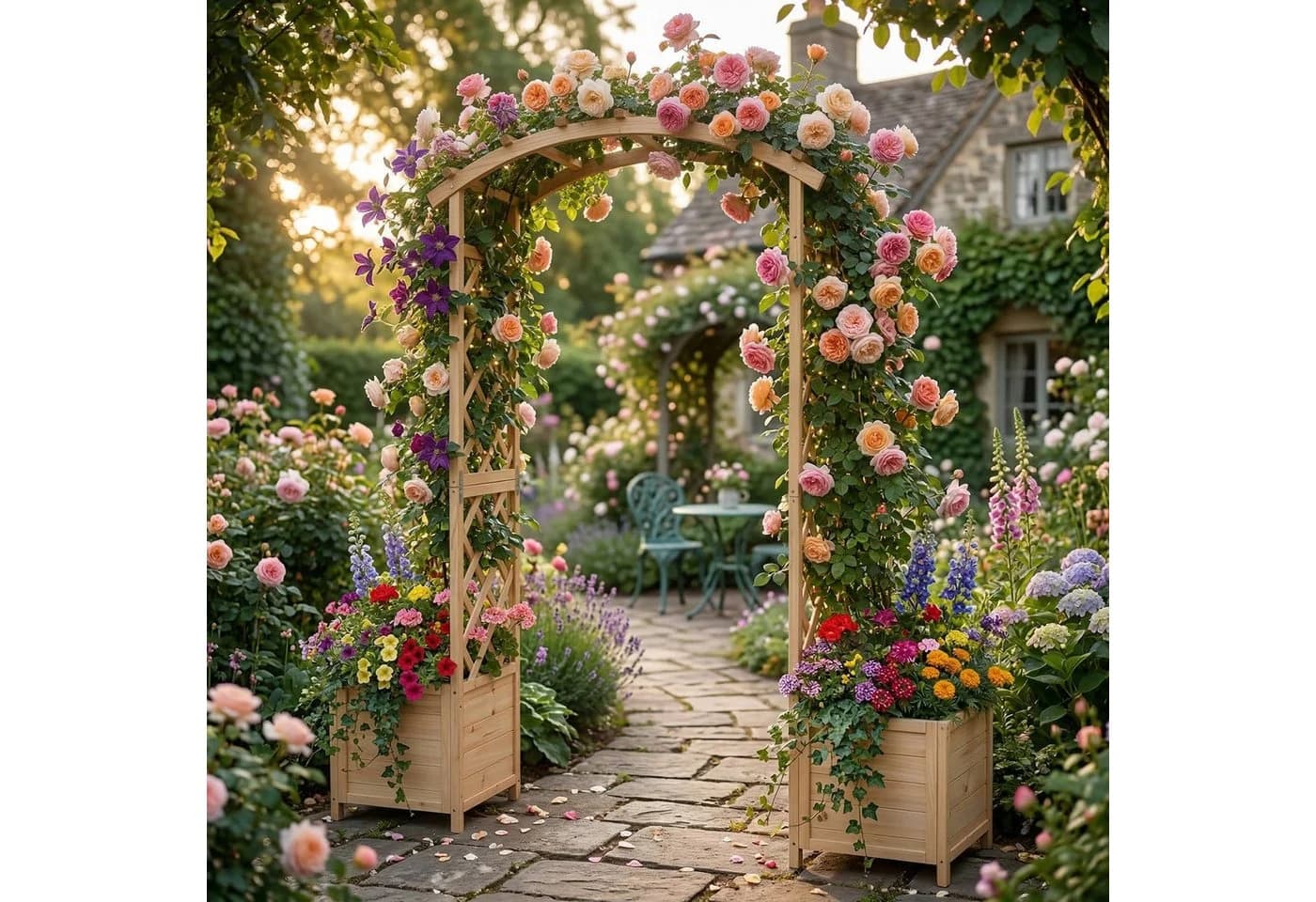RELAXDAYS Rosenbogen mit Pflanzkübeln Natur Tannenholz
