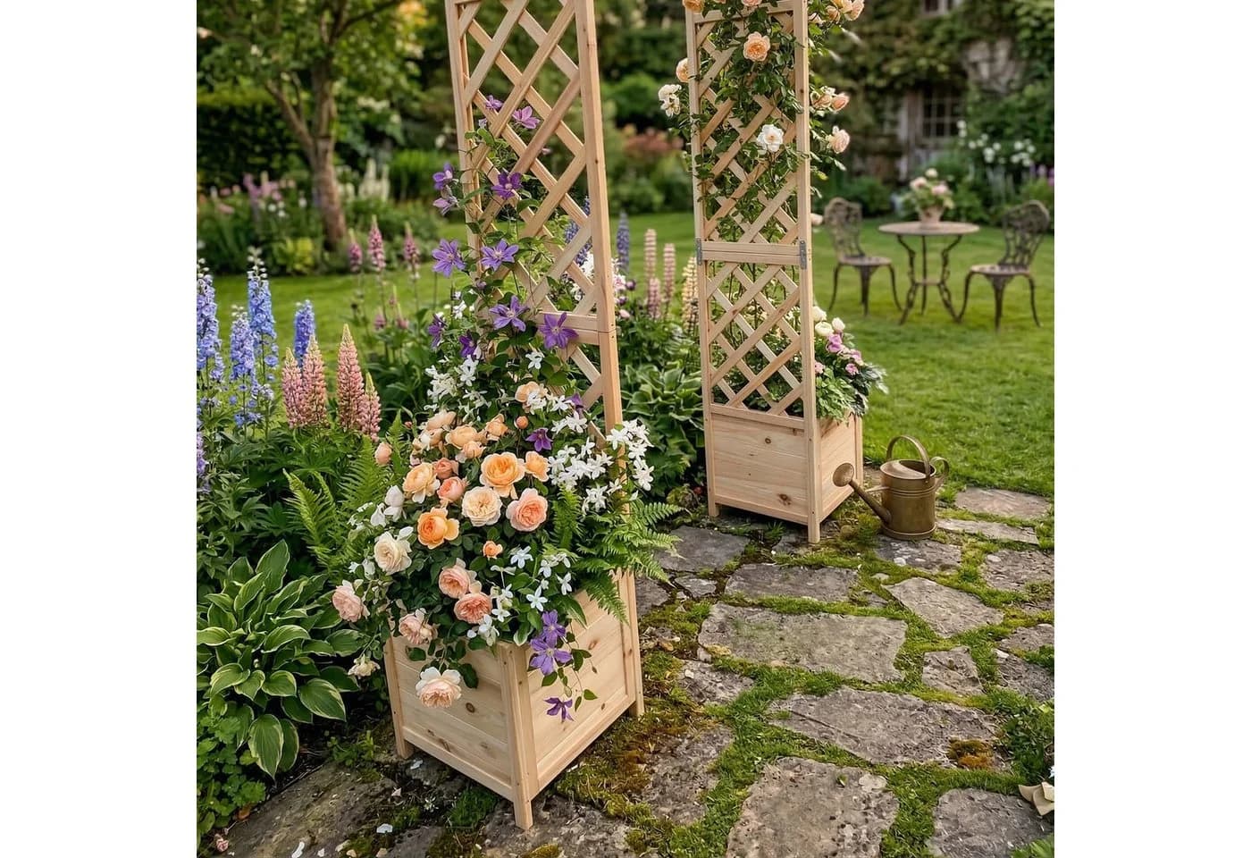 RELAXDAYS Rosenbogen mit Pflanzkübeln Natur Tannenholz - Bild 5