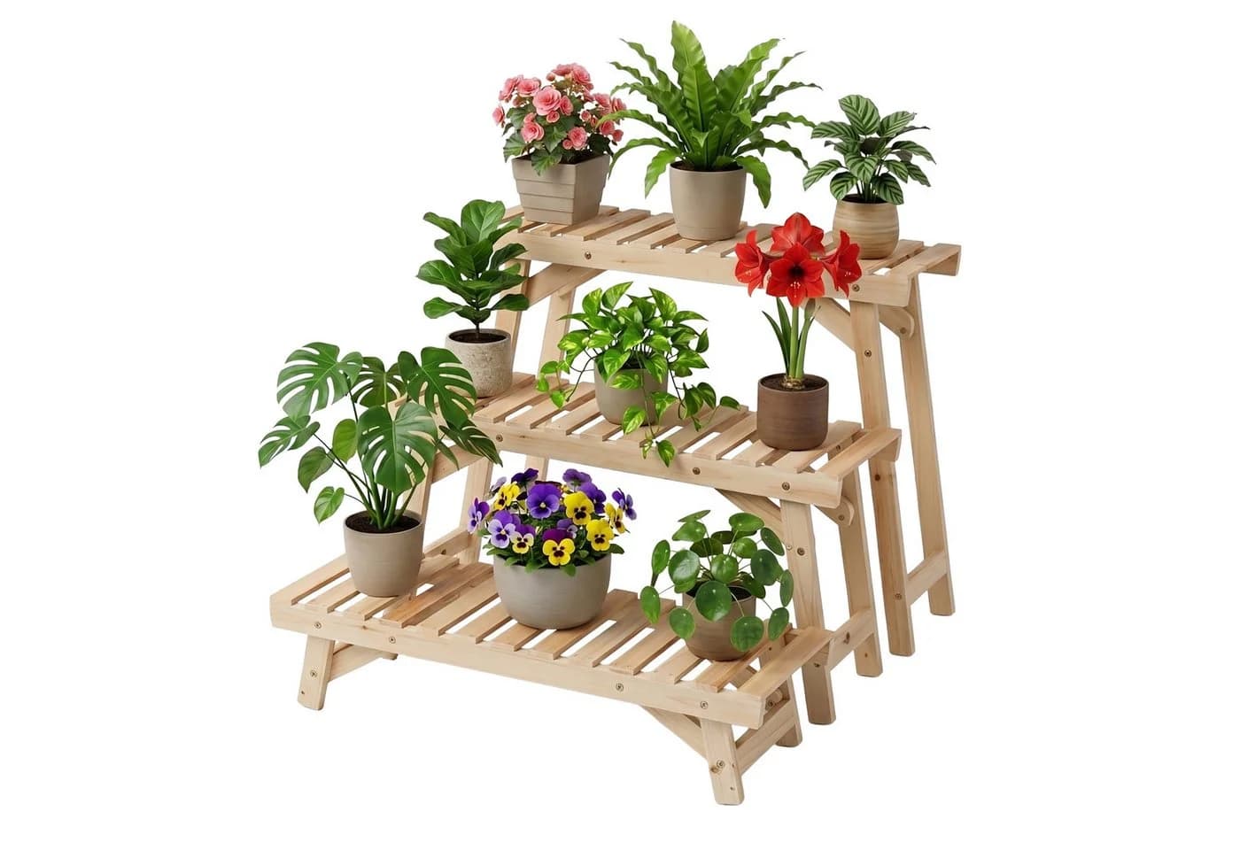 relaxdays Pflanzentreppe 3-teilig aus Tannenholz Natur - Bild 2