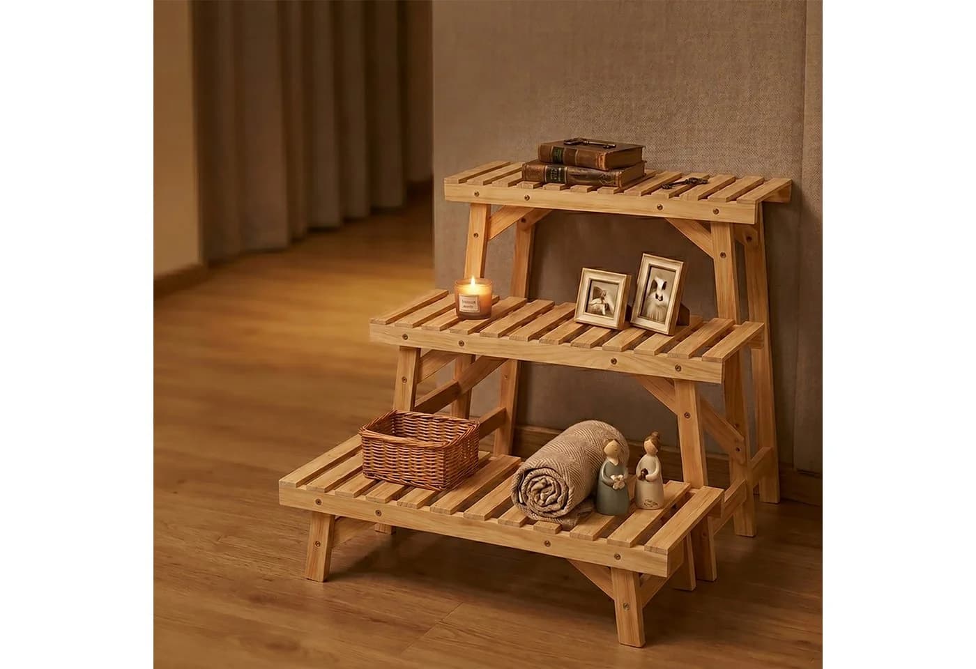 relaxdays Pflanzentreppe 3-teilig aus Tannenholz Natur - Bild 5