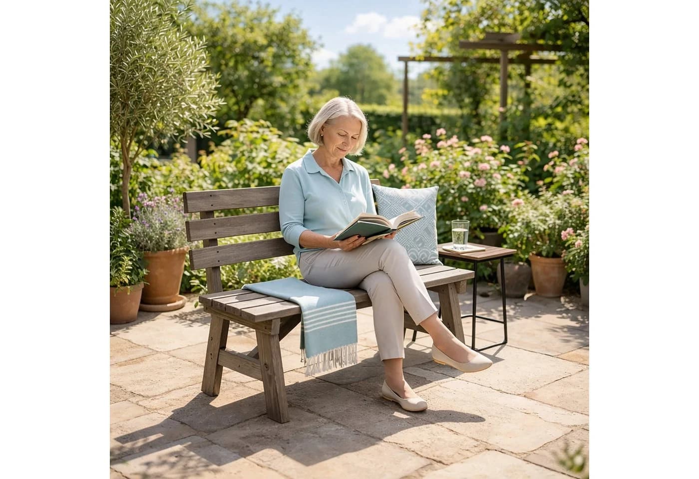 relaxdays Gartenbank mit Rückenlehne Tannenholz braun
