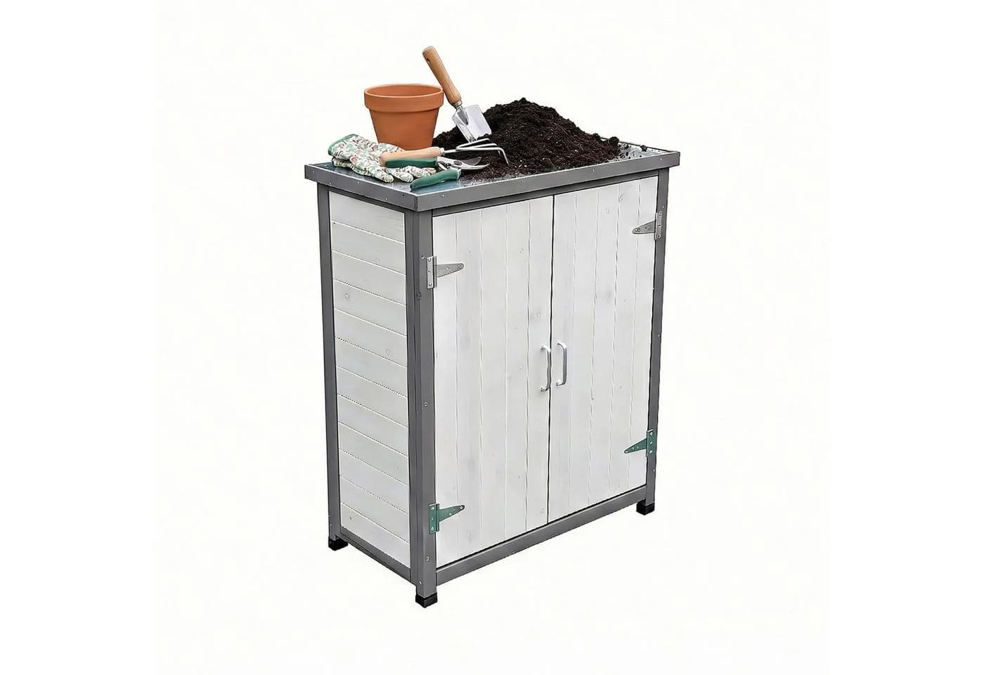 relaxdays Pflanztisch mit Unterschrank Weiß-Grau - Bild 2