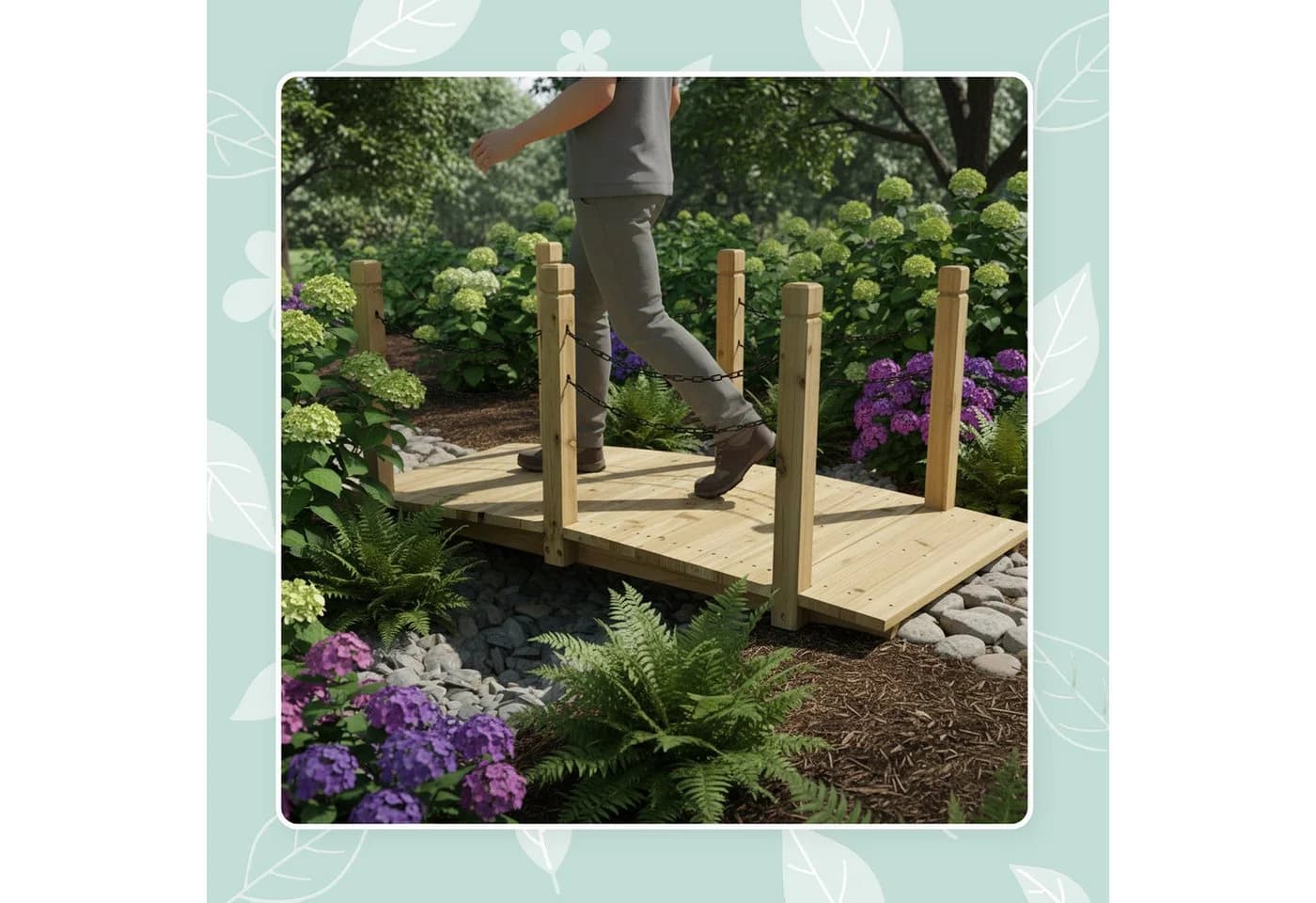 relaxdays Zierbrücke aus Tannenholz mit Kettengeländer - Bild 3