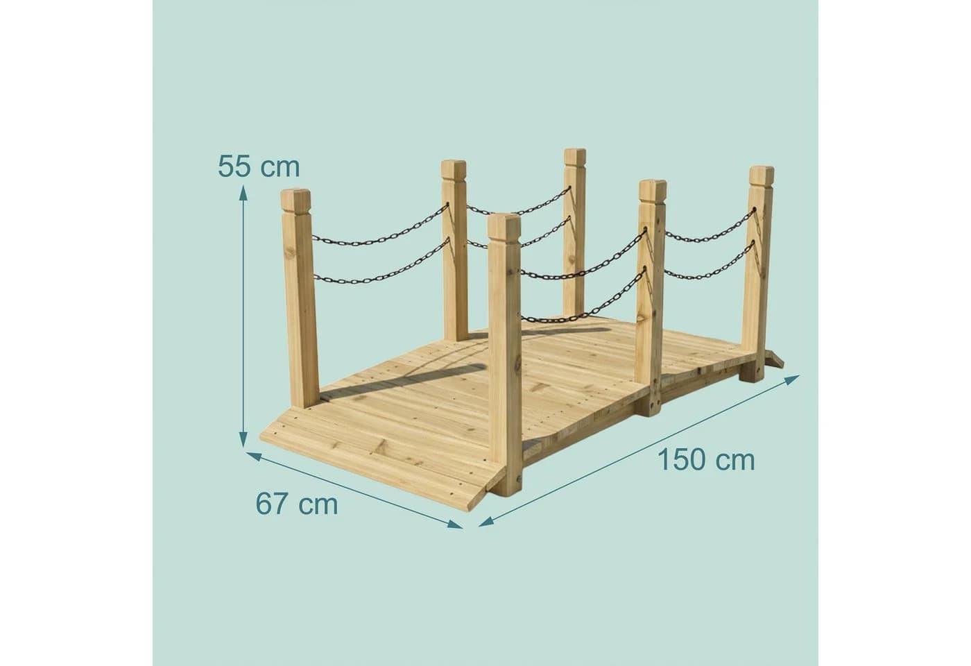 relaxdays Zierbrücke aus Tannenholz mit Kettengeländer - Bild 4
