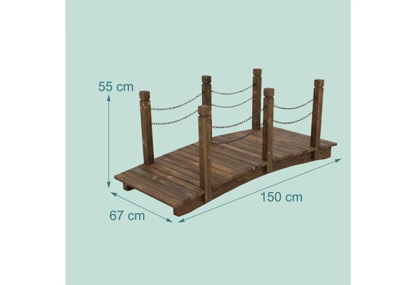 relaxdays Zierbrücke Garten Brücke mit Ketten Braun - Bild 4