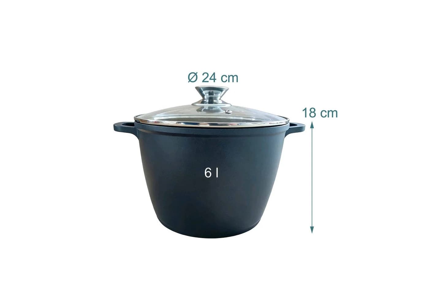 relaxdays Suppentopf mit Glasdeckel 6 Liter Aluminiumguss Schwarz Silber - Bild 4