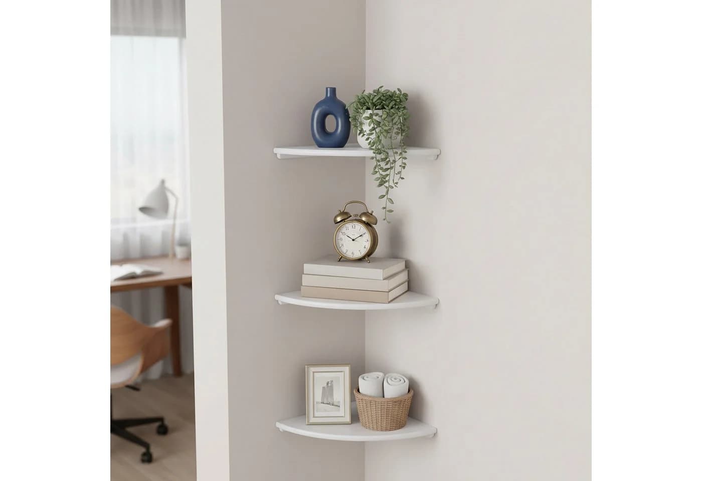 relaxdays Eckregal Wand Walnussholz Weiss Minimalistisch