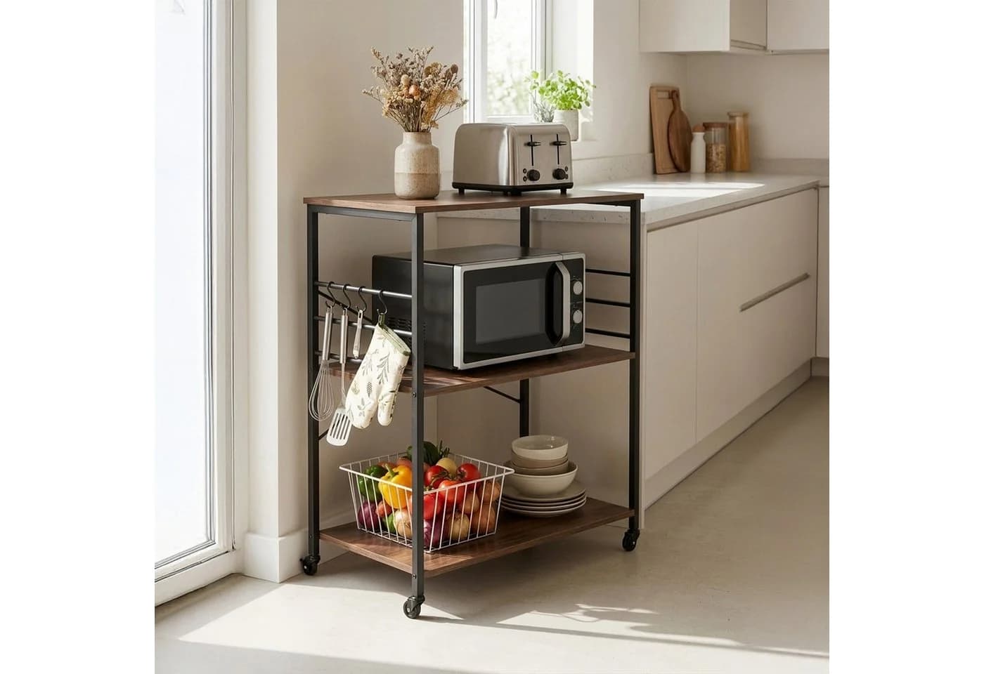 relaxdays Servierwagen 3 Ebenen Industrial Braun/Schwarz