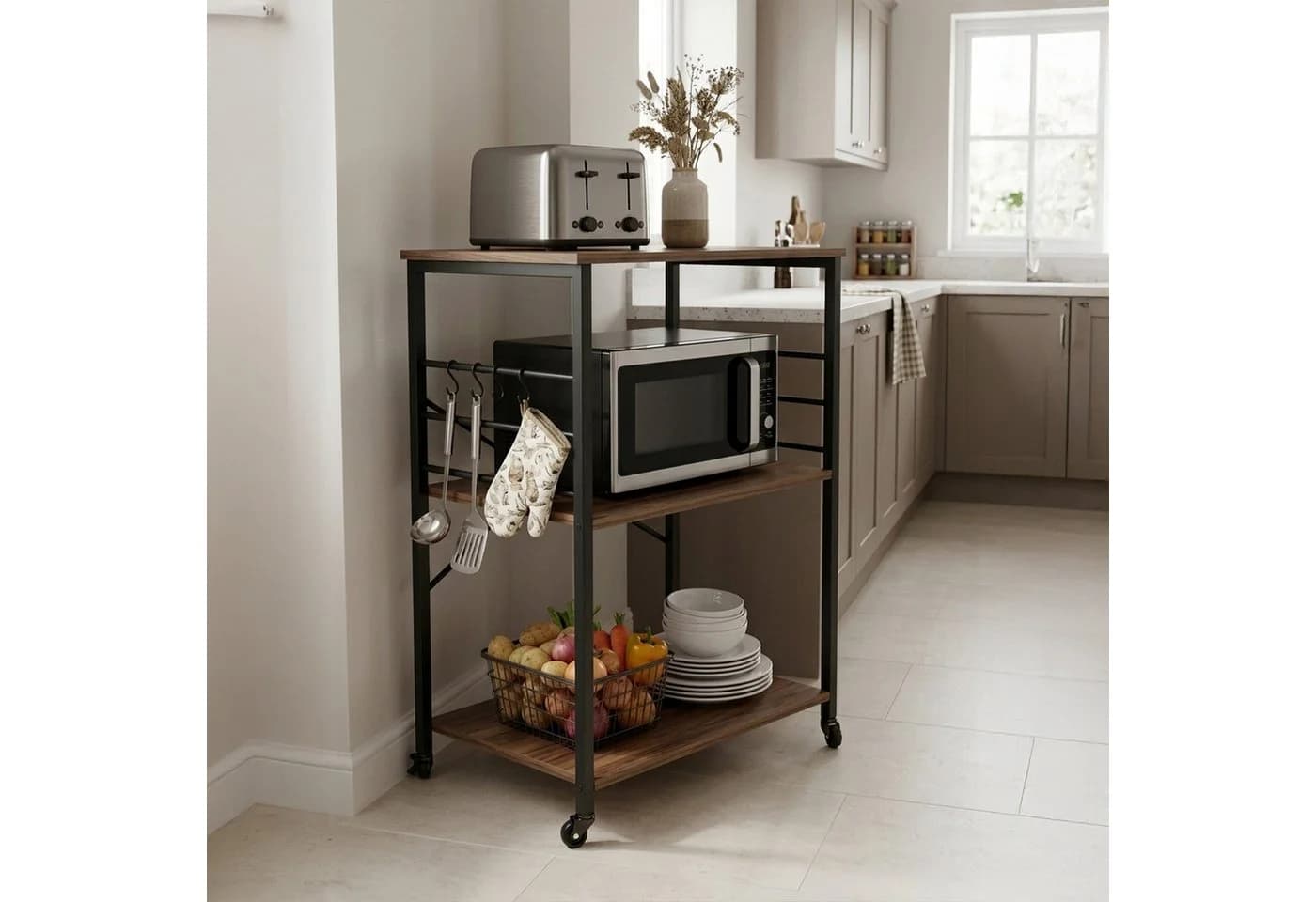relaxdays Servierwagen 3 Ebenen Industrial Braun/Schwarz